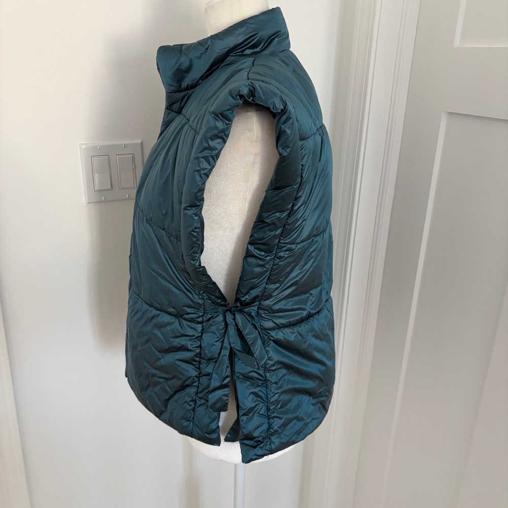 Pilcro Anthropologie Tie Side Quilted Puffer Vest OS Boho Oversized Teal*Z9 - Picture 2 of 3